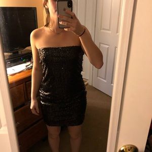 Black sequin strapless dress